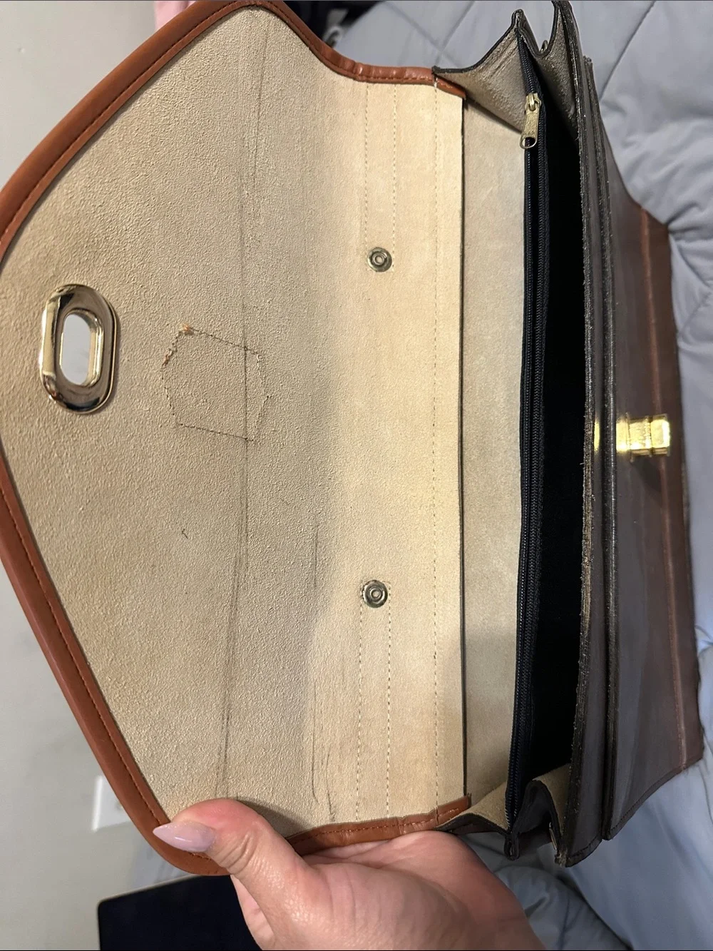 Vintage Le Deco Brown Leather Briefcase with Gold Turn-Lock